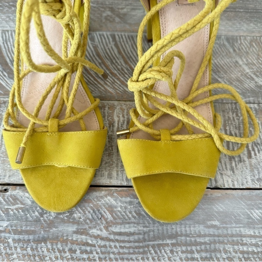 TopShop-Yellow Chunky Heeled Lace Up Spring/Summer Sandals (Size-11.5) - Picture 3 of 8